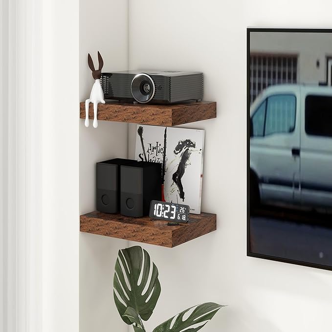 Deep Floating Shelves for Wall | 16 Inch Wide x 12 Inch Deep Floating Shelves Set of 2 | Rustic Wood Wide Wall Shelves | Bookshelf Laundry Shelf TV Shelf-Ruum Studio Home