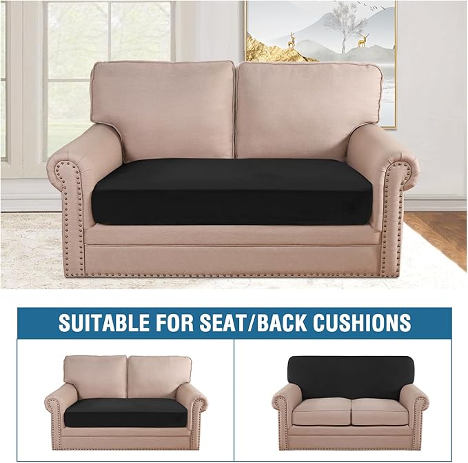 H.VERSAILTEX Velvet Stretch Individual Couch Cushion Cover Plush Slipcover for Loveseat Sofa Furniture Protector Seat Cover (1 Piece Loveseat Cushion Cover, Black)-Ruum Studio Home