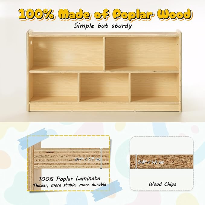 2-Tier Wood Montessori Cabinet for Kids, Toddler Room Book Shelves Toy Organizers and Storage, Small Book Shelf Storage for Baby Children, Furniture of Classroom, Nursery, Playroom-Ruum Studio Home