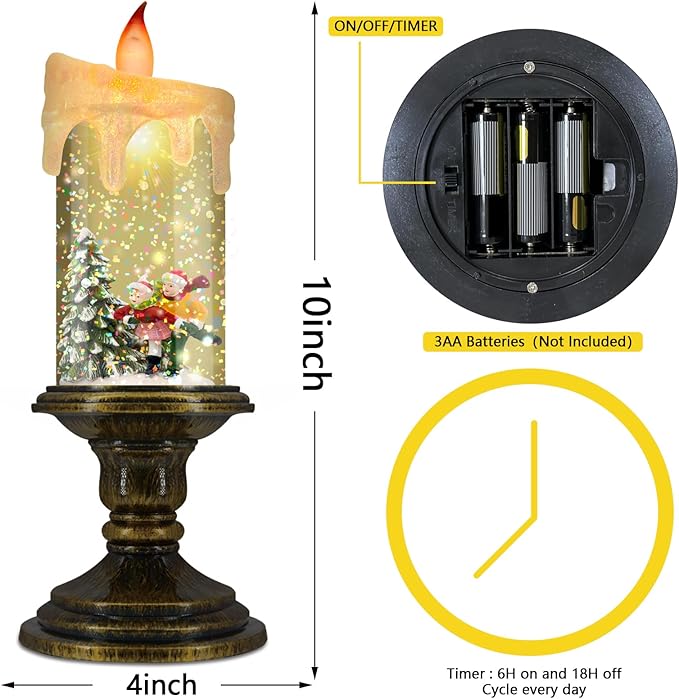 Christmas Flameless Candles, Flickering LED Candles with Timer, Snow Globe Candle Lights for Christmas Decorations-Ruum Studio Home