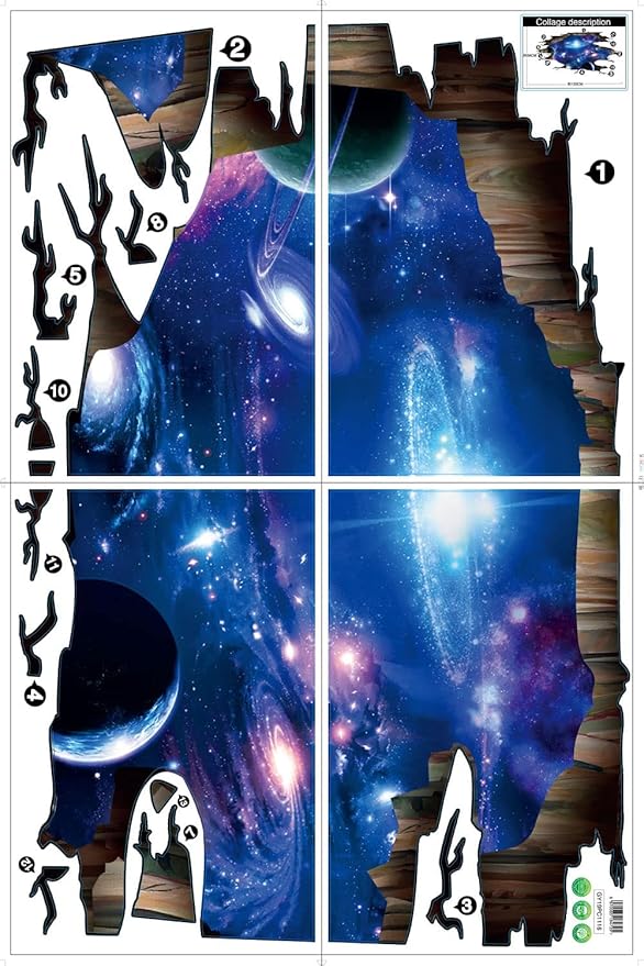 Blue Purple Galaxy Wall Decals, Removable Sticker,The Art Magic 3D Milky Way Dreamscape Home Decor (4 Sheets)-Ruum Studio Home