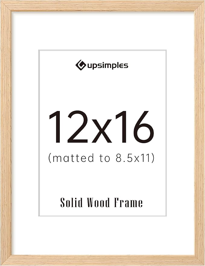 upsimples 12x16 Frame, Natural Solid Wood Picture Frames, Display 8.5x11 with Mat or 12 x 16 Without, Vertical & Horizontal Wall Hanging, 1 Pack, Natural-Ruum Studio Home