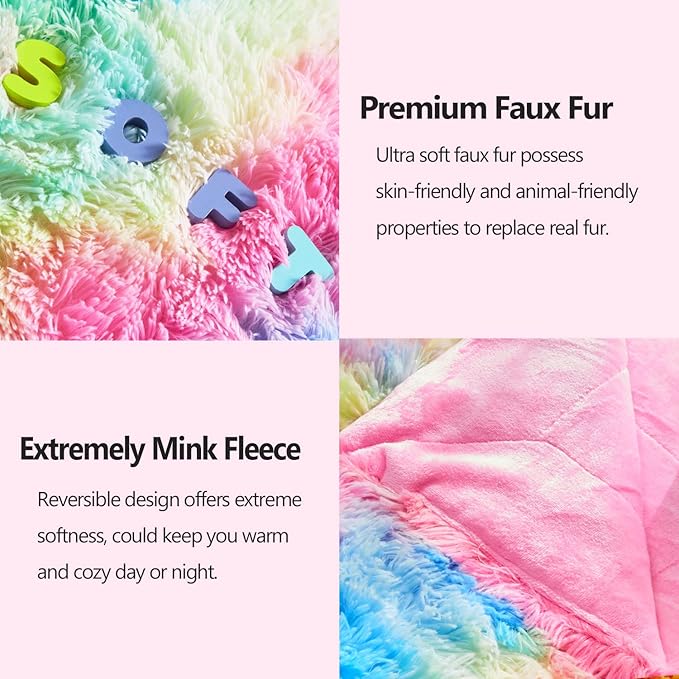 GONAAP Fuzzy Faux Fur Throw Blanket Dark Rainbow Super Soft Cozy Plush Fuzzy Shaggy Blanket for Couch Sofa Bed (Dark Rainbow, Throw(50"x60"))-Ruum Studio Home
