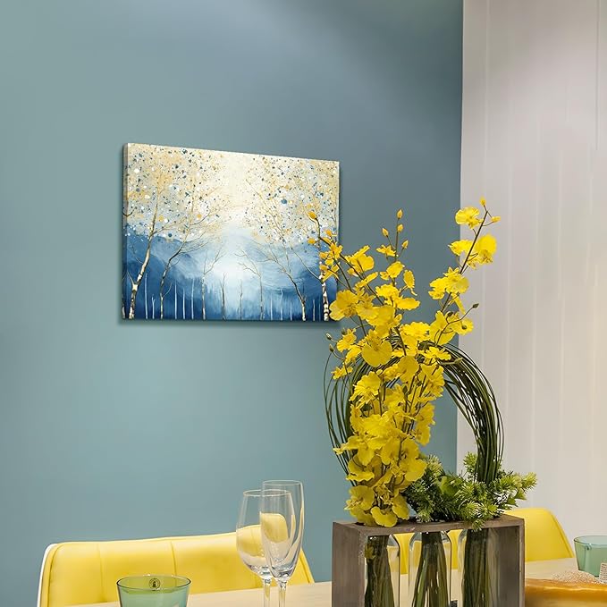 amatop Abstract Tree of Life Wall Art– Modern Blue Yellow Picture Forest Birch Mountain Canvas Print Minimalist Landscape Small Nature Artwork for Bathroom Bedroom Office Decor,16x12 Inch-Ruum Studio Home