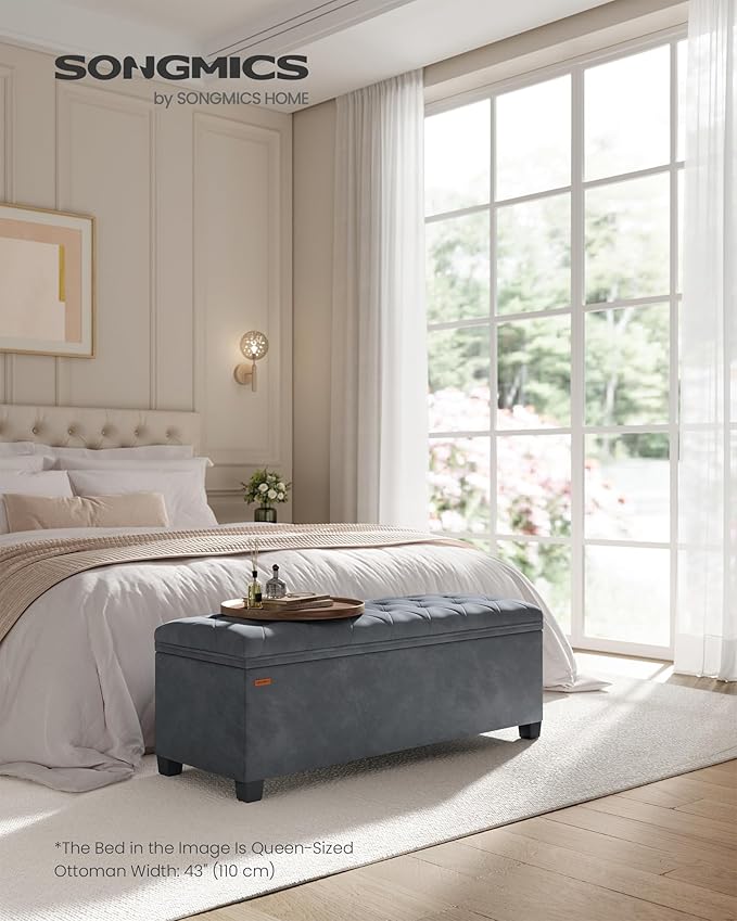 SONGMICS Velvet Storage Ottoman Bench, Foot Rest with Legs, 15.7 x 43 x 15.7 Inches, End of Bed Bench, Storage Chest, Load up to 660 lb, for Living Room, Bedroom, Entryway, Slate Gray ULSF089G01-Ruum Studio Home