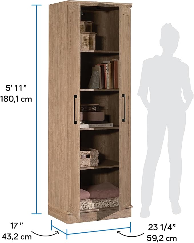 HomePlus Kitchen Pantry Storage Cabinet with Adjustable Shelves, Laundry Bathroom Storage Cabinet, Brushed Oak Finish-Ruum Studio Home