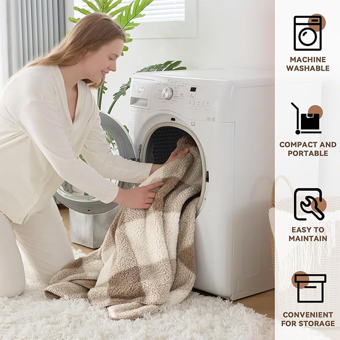 LURKA Checkered Sherpa Fleece Throw Blanket - Extra Thick and Warm Winter Soft Fuzzy Plush Blanket for Couches, Beds & Pets, Khaki, 50x60 Inches-Ruum Studio Home