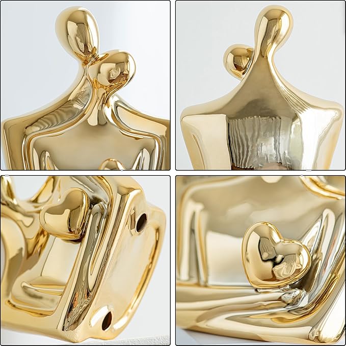 Porcelain Romantic Couple Figurines Statue Gold Aesthetic Decorations Hugging Couple Sculptures - Modern Ceramic Sculpture Home Accents for Living Room Bedroom Coffee Table, Desktop, Bookshelf-Ruum Studio Home