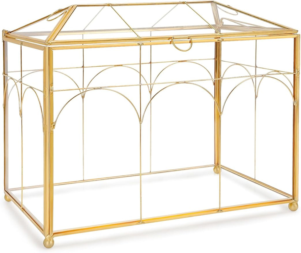 Handmade Glass Planter Terrarium with Lid, Indoor Tabletop Centerpiece Display Box Modern Decor DIY Gift Plant Terrarium Container for Succulent Cacti Air Plants Flower (Gold)-Ruum Studio Home