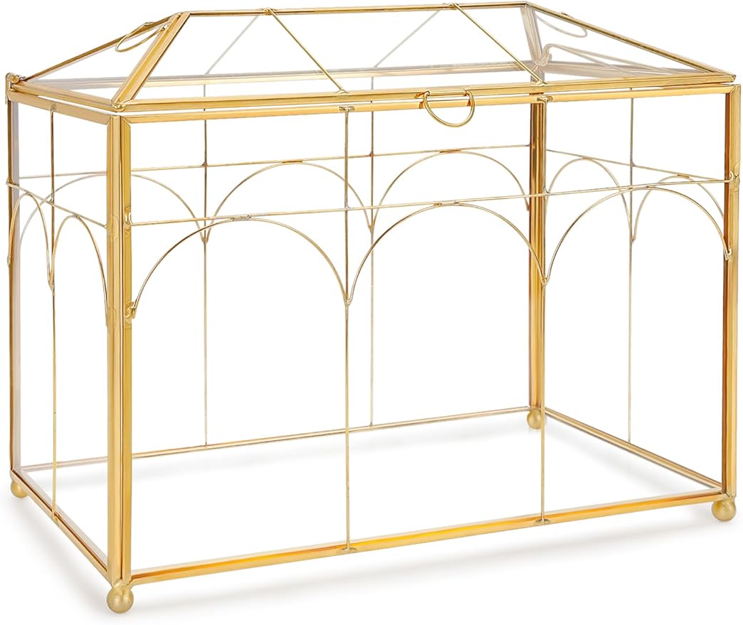 Handmade Glass Planter Terrarium with Lid, Indoor Tabletop Centerpiece Display Box Modern Decor DIY Gift Plant Terrarium Container for Succulent Cacti Air Plants Flower (Gold)-Ruum Studio Home
