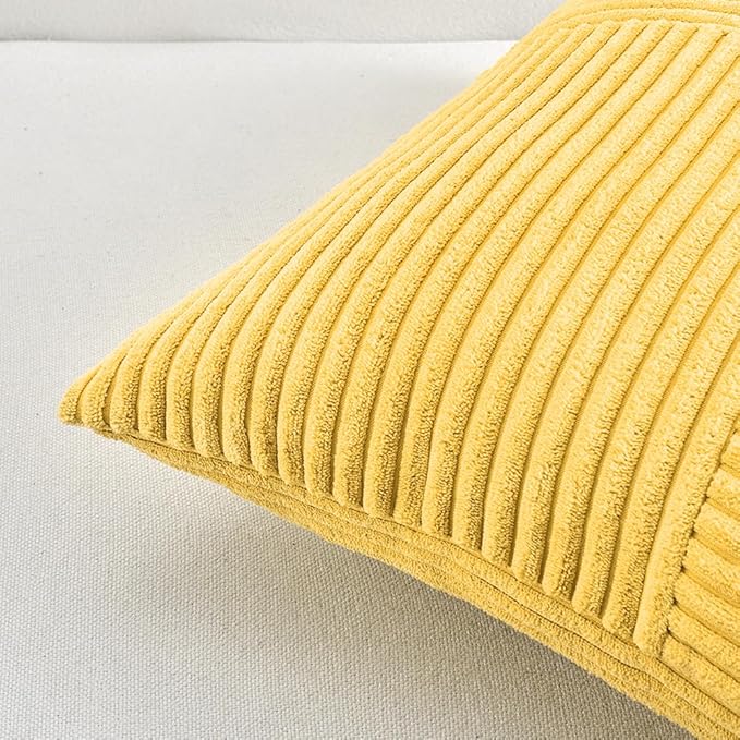 Fancy Homi 2 Packs Yellow Lumbar Decorative Throw Pillow Covers 12x20 Inch for Living Room Couch Bed Sofa, Farmhouse Boho Home Decor, Soft Striped Corduroy Rectangle Accent Cushion Case 30x50 cm-Ruum Studio Home