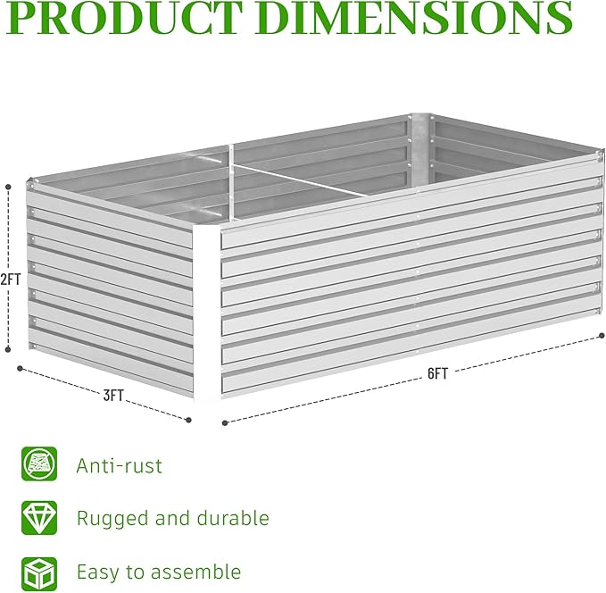 6x3x2 ft Raised Garden Bed, Large Metal Planter Raised Beds, Planters for Outdoor Plants for Vegetables, Flowers, Herbs, Fruits, and Succulents.(4 Pcs)-Ruum Studio Home