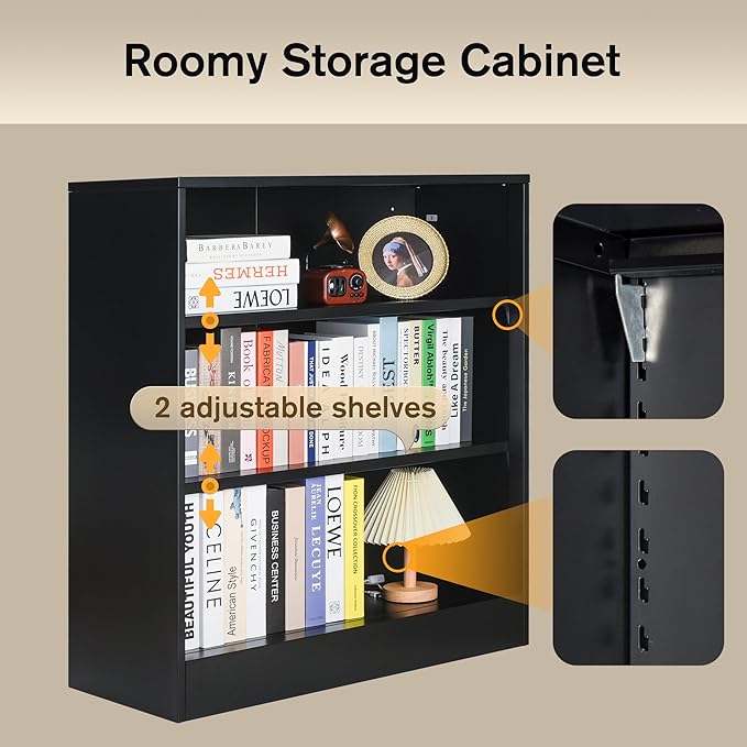 3-Tier Metal Open Shelf Bookcase, Bookcase with Adjustable Shelves, Floor Standing Book Shelf, Freestanding Display Storage Shelves, Curio Cabint Display Case for Small Places/Living Room/Corner-Ruum Studio Home