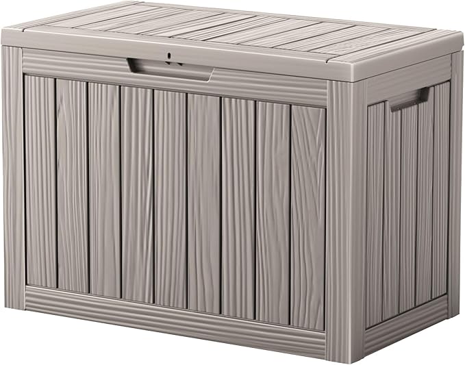 45 Outdoor Storage Box, Waterproof Resin Deck Box with Side Handles, Lockable Outdoor Bench for Indoor & Outdoor Use, Storage Bin for Patio Cushions, Garden Tools, Package Delivery, Grey-Ruum Studio Home