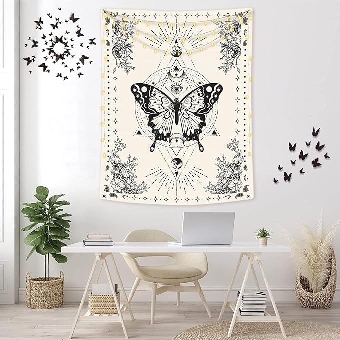 Lunerfex Boho Butterfly Tapestry Small Tapestry Tarot Tapestries Moon Phase Aesthetic Tapestries Wall Hanging for Bedroom and Living Room Decor Butterfly 60×80 Inches-Ruum Studio Home