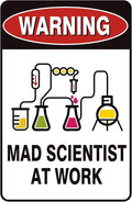 Vintage Tin Sign Retro Metal Funny Warning Mad Scientist At Work Signs for Home Decor Stylish Wall Art Plaques Gift for Bathroom Kitchen and Gothic Wall Decor in Every Room 12x8 in-Ruum Studio Home