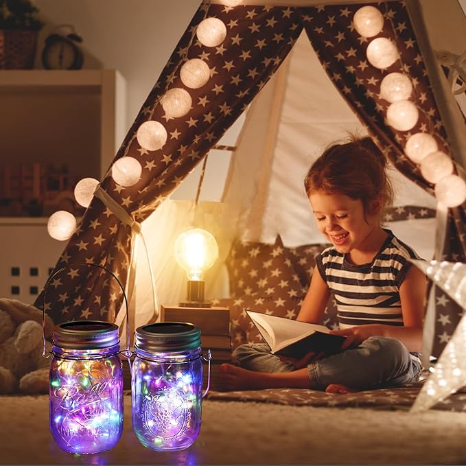 Solar Mason Jar Lights [Upgraded], 12 Pack 30 LED Firefly Fairy String Lights, Waterproof Outdoor Solar Mason Jar Lid Lights with Hangers(NO JARS) for Patio Garden Yard Wedding Decoration - Multicolor-Ruum Studio Home