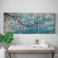 3 Piece Wall Art Hand-Painted Framed Flower Oil Painting On Canvas Gallery Wrapped Modern Floral Artwork for Living Room Bedroom Décor Teal Blue Lake Ready to Hang 12"x16"x3 panel-Ruum Studio Home