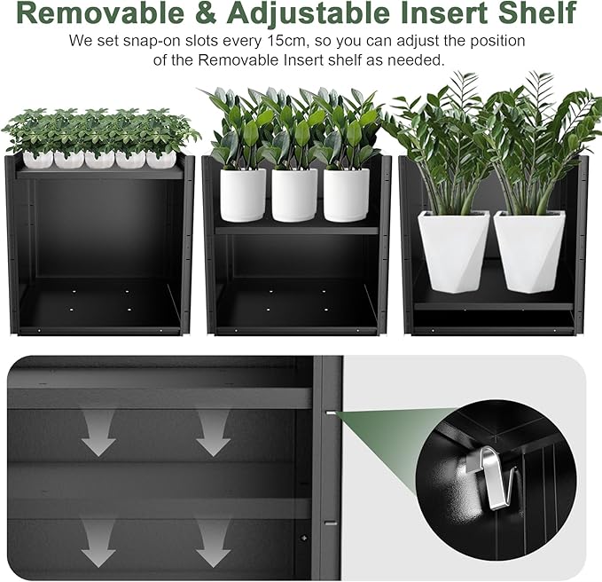 Tall Metal Cube Planter for Outdoor Plants 20" L x 20" W x 20" H, Heavy Duty Steel Rectangular Planter Box with Removable Insert Shelf, Modern Décor for Outside, Indoor, Garden (Black)-Ruum Studio Home
