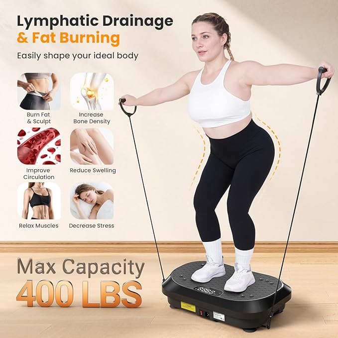 Vibration Plate Exercise Machine with Magnetic Acupoints, Lymphatic Drainage Vibrating Plate with 9 Modes & 120 Adjustable Speeds, 400 Lbs Capacity Whole Body Vibration Platform for Women Men-Ruum Studio Home