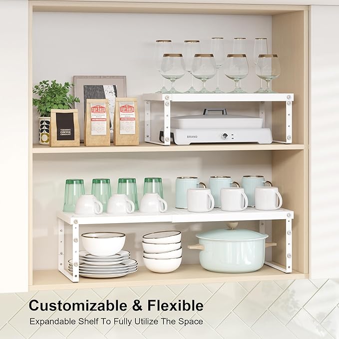 Expandable Cabinet Organizer Shelf With Adjustable Height, Stackable Kitchen Countertop Organizer Rack, Adjustable Shelf Riser For Kitchen Counter, Pantry, Cupboard, Desk, Tabletop-Ruum Studio Home