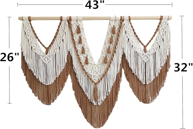 large macrame wall hanging - Boho Tapestry Macrame Wall Decor Art- Chic Bohemian Handmade Woven Tapestry Home Decoration for Bedroom Living Room Apartment Wedding Party - 43"x32" (Beige-Brown)-Ruum Studio Home