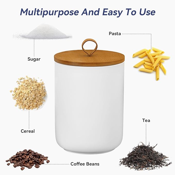 Large Ceramic Storage Jars, Modern Elegant Highly Polished Airtight Gorgeous Storage Canisters with Wooden Lid Food Storage Jar for Kitchen Spice Tea Vanilla Sugar Coffee Beans (White)-Ruum Studio Home