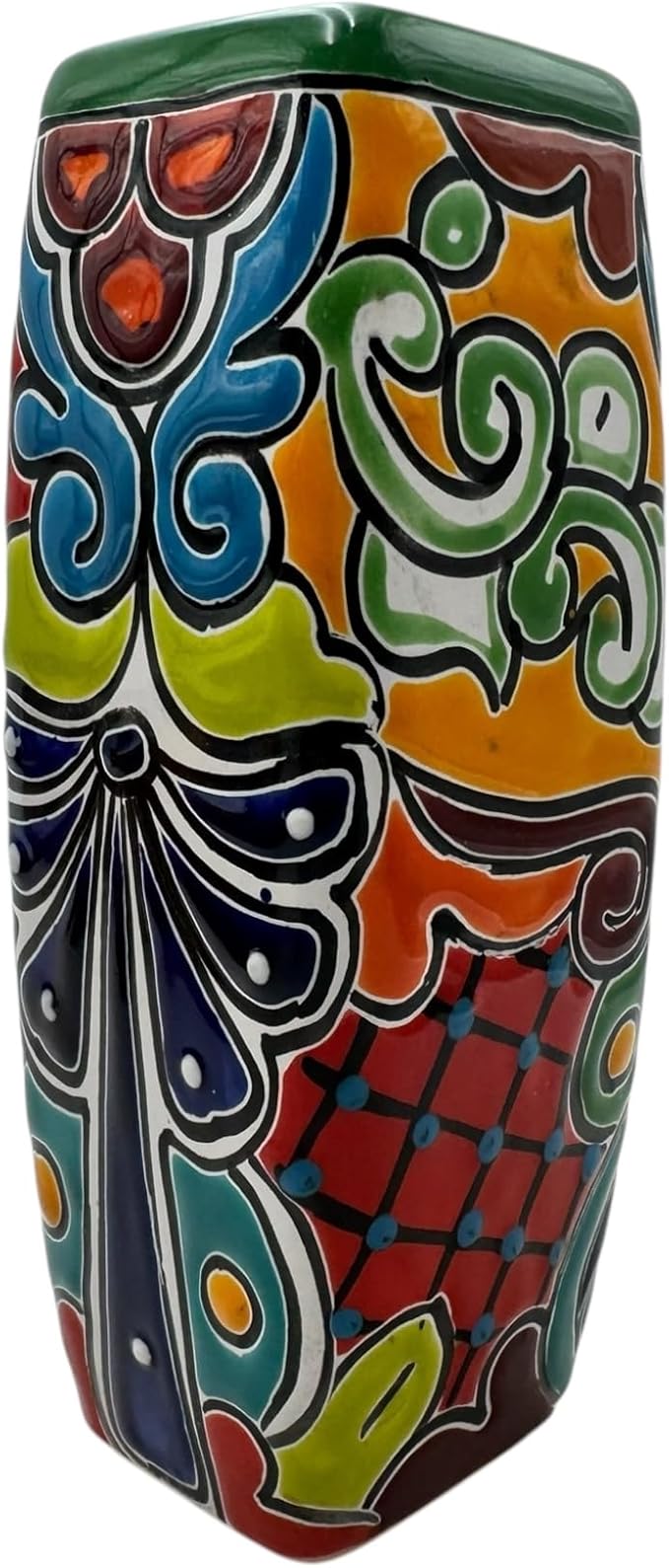 Talavera Planter Pot Square Vase Folk Art Mexican Pottery Handmade Hand Painted Home Decor Indoor Multicolor Outdoor 9.25" (Multi 12)-Ruum Studio Home