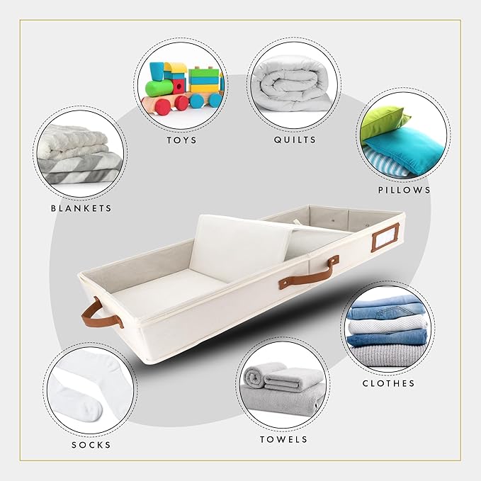 HOMELUX THEORY 2pc Low Profile Under Bed Storage Containers, Thin Under Couch Storage Organizer with Bins & Lids, Underbed Storage Box Ideal for Seasonal Clothes, Blankets, Fabric & Shoes (Ivory)-Ruum Studio Home