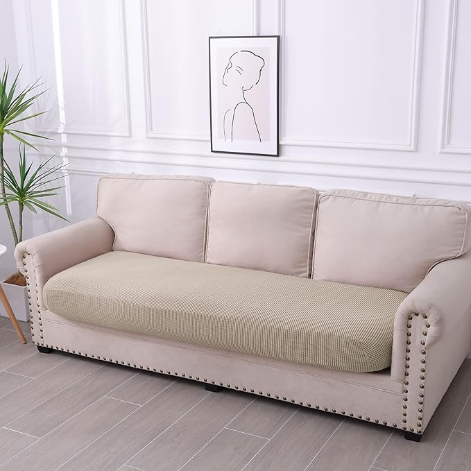 hyha Waterproof Couch Cushion Covers for Pets, Non Slip Sofa Seat Cover for Dogs Washable, Soft Thick Stretch Jacquard Fabric, Sofa Slipcovers with Elastic Bottom (1 Piece for Large, Taupe)-Ruum Studio Home