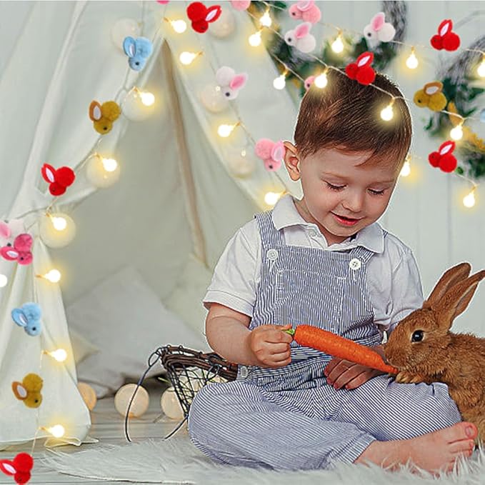 9.85Ft Easter Decor String Lights with Timer 20 Rabbit Shaped Pompoms 20 Ball LED Garland Battery Operated Easter Decorations Bunny Lights for Home Party Kids Room Bedroom Birthday Wedding Indoor-Ruum Studio Home