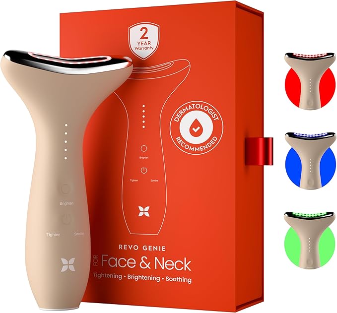REVO Genie | Face & Neck Beauty Massager with Ultra Powerful LEDs for Wrinkles, Fine Lines, Puffy Skin, Uneven Skin Tone, Lymphatic Drainage, Lifting & Firming Facial Sculpting Tool with Light Therapy-Ruum Studio Home