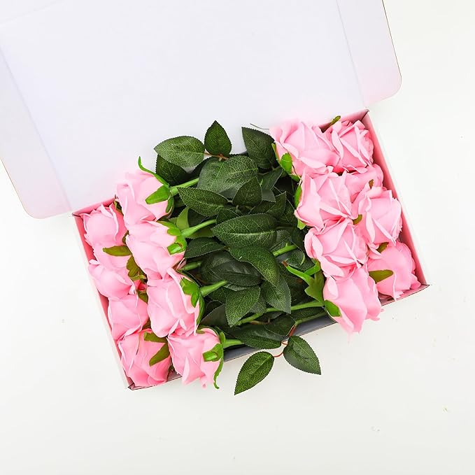 Pink Fake Roses Artificial Flowers - 16 Pcs Fake Artificial Roses Silk Flowers with Stems for Home Wedding Hotel Office Centerpiece Decor-Ruum Studio Home