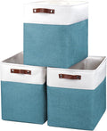 Large Fabric Storage Baskets | 50L Storage Bins, Decorative Linen Closet Baskets with Handles for Organizing, Shelf, Toys, Clothes, Home, Office, Nursery, 17x12x15Inches (Teal&White)-Ruum Studio Home