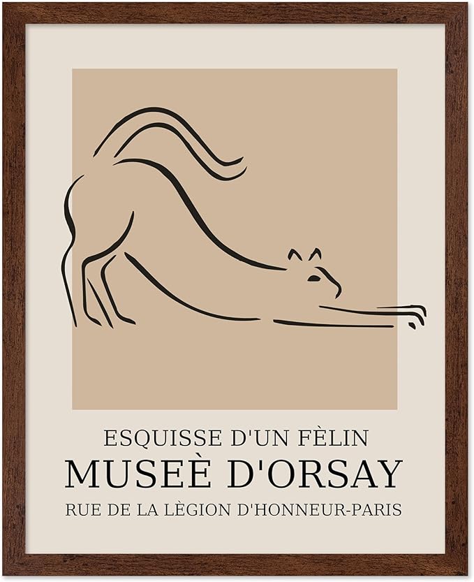 Poster Master Vintage Poster - Retro Minimalist Print - Gift for Artist, Housewarming - Cat, Line Drawing, Sketch, Abstract - Wall Decor for Living Room, Bedroom, 8x10 Brown Framed-Ruum Studio Home