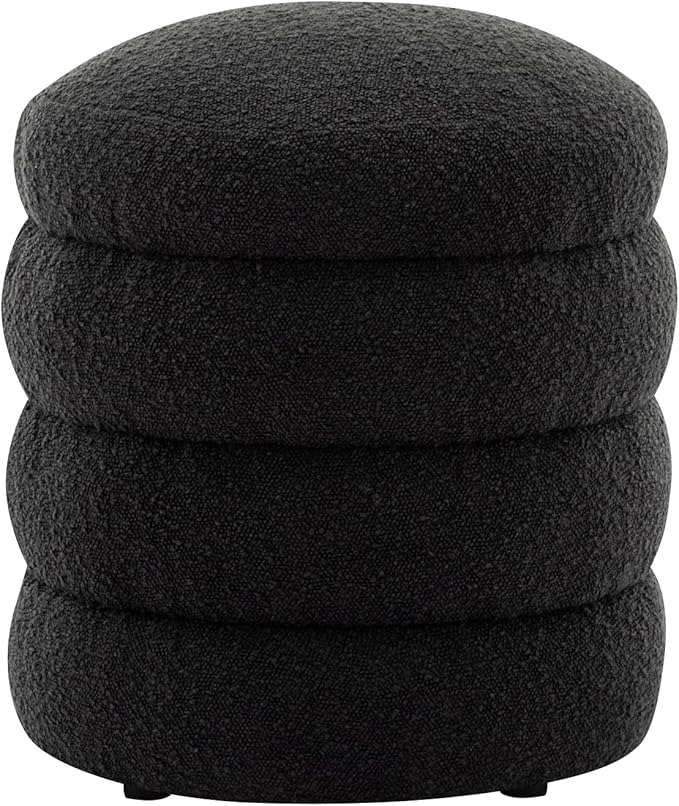 Furniliving Modern Round Ottoman, Soft Bedroom Ottoman Footstool Round Ottomans Stool for Living Room, Bedroom, Makeup Room, Black, Boucle-Ruum Studio Home