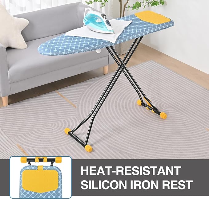 APEXCHASER Ironing Board with Iron Rest, Compact and Space Saver Iron Board, Extra Thick Cover, Height Adjustable, Wall Mount & Closet Hanger 13x43 Yellow-Ruum Studio Home