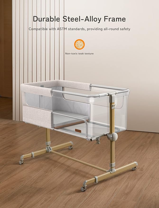 Baby Bassinet Bedside Sleeper, besrey Bedside Bassinet for Newborn Infant with Comfy Mattress, 9 Height Positions, Adjustable Bedside Crib with 360° Swivel Wheels Bassinet for Baby with Storage Basket-Ruum Studio Home