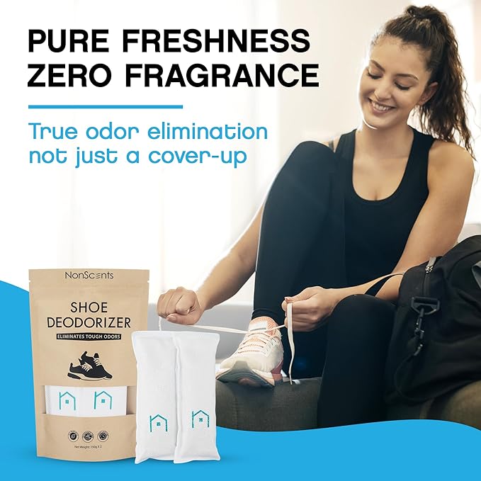 NonScents Shoe Deodorizer 1-Pack (2 Count) - Odor Eliminator, Air Freshener, Smell Absorber, Scent Remover for Shoes, Gym Bags, Soccer Cleats, Closets, Pet Area, Reusable - Shoe Deodorant-Ruum Studio Home