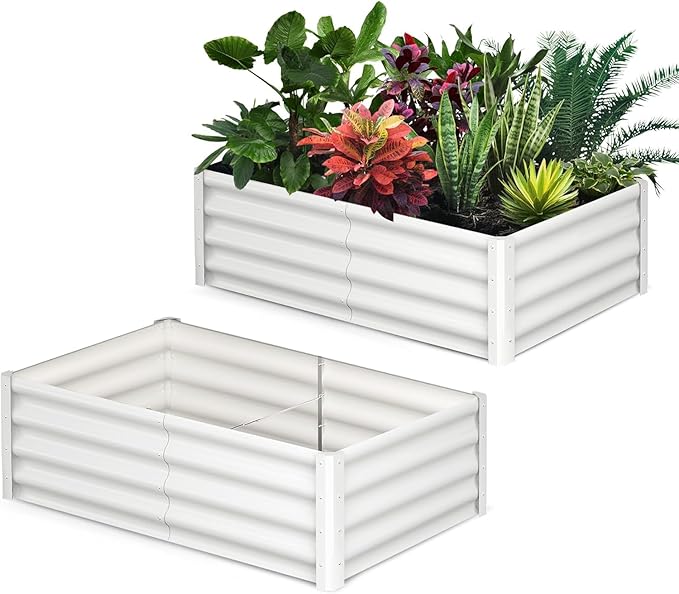 6x3x1ft Large Outdoor Planter Boxes Kit Set of 2, Galvanized Raised Bed Planter with Open-Ended Base Design, Elevated for Outdoor Plants, Durable Raised Bed for Gardening,Beige-Ruum Studio Home