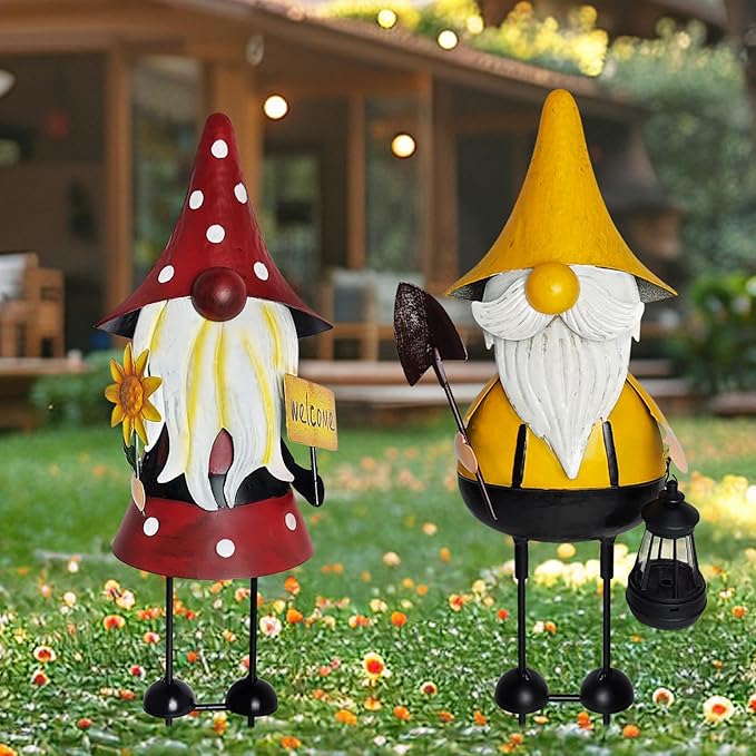HONGLAND Metal Gnome Yard Art -18 Inch Metal Gnome Statue Garden Decor -3D Garden Outdoor Decorations -Christmas Holiday Lawn Patio Yard Garden Decor-Ruum Studio Home