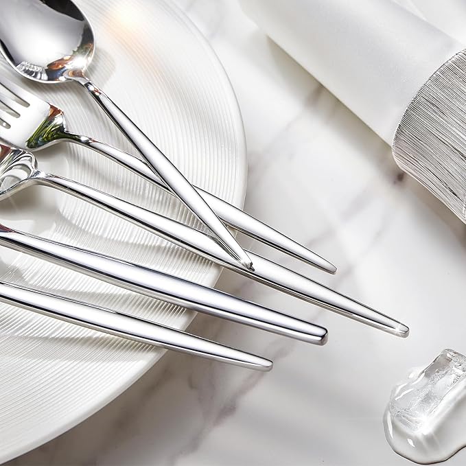 KINGSTONE Silverware Set, 20-Piece Flatware Set Cutlery Set Premium 18/10 Stainless Steel, Tableware Include Forks Knives Spoons for Home Kitchen Restaurant Wedding, Dishwasher Safe-Ruum Studio Home