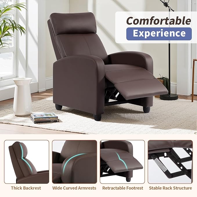 BestMassage | Recliner Chair | with 2 Point Massage Function | Leather Dark Brown | with Lumbar Support, Adjustable Push Back, Footrest & Padded Seat | Easy Assembly | for Living Room, Home Theatre-Ruum Studio Home