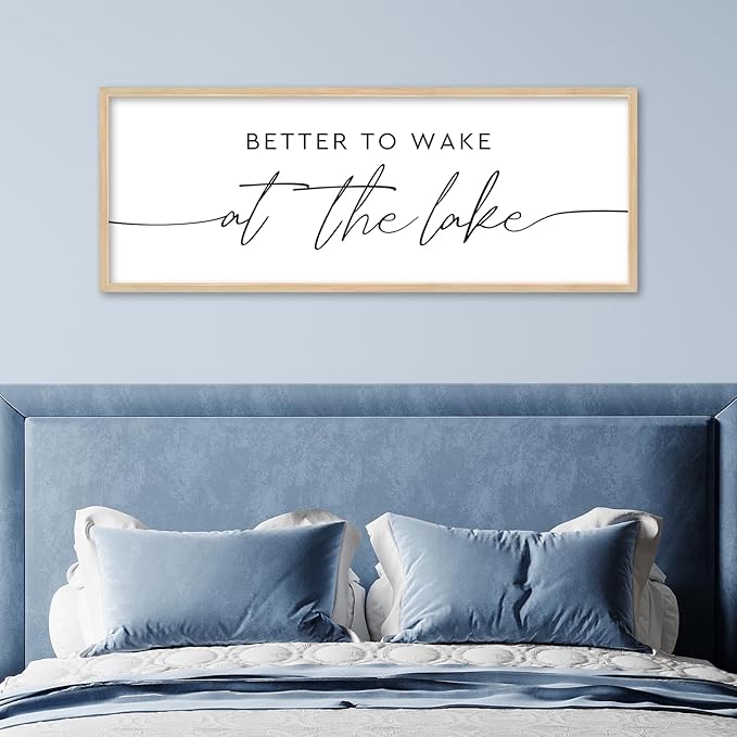 SRSZHIYUE Better To Wake At The Lake Wall Decor Above Bed Sign 40"×15" for Lake House Bedroom Over Bed Large Wood Framed Wall Hanging Art (Wood)-Ruum Studio Home