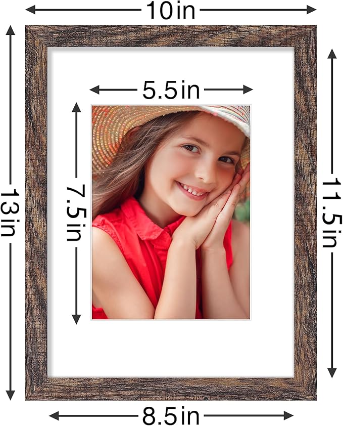 Vittanly 9x12 Picture Frames Set of 9, Shatter Resistant Plexiglass, Display 6x8 Pictures with Mat or 9x12 without Mat, Photo Frames for Wall or Tabletop, Engineered Wood, Brown-Ruum Studio Home