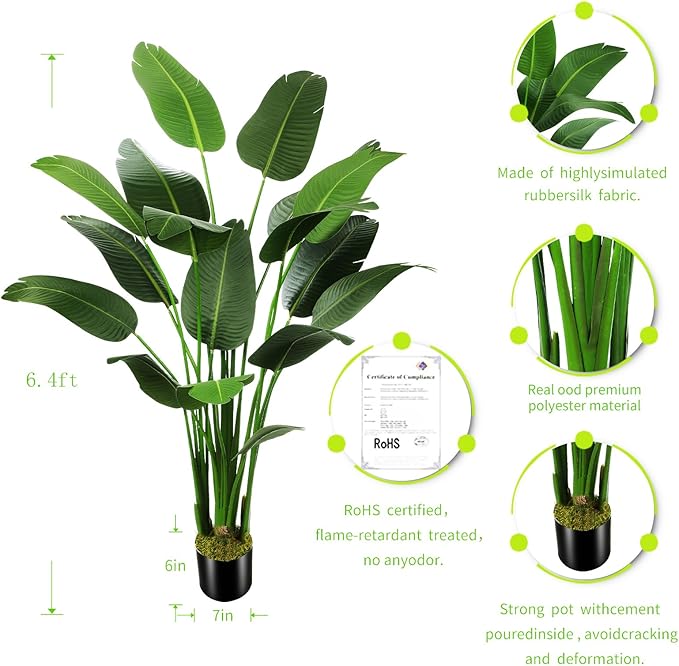 6.5ft Artificial Silk Bird of Paradise Palm Tree (78in) with 17 Trunks Faux Tree and Plastic Nursery Pot, Fake Plant for Office House Farmhouse Living Room Home Decor (Indoor/Outdoor)-Ruum Studio Home