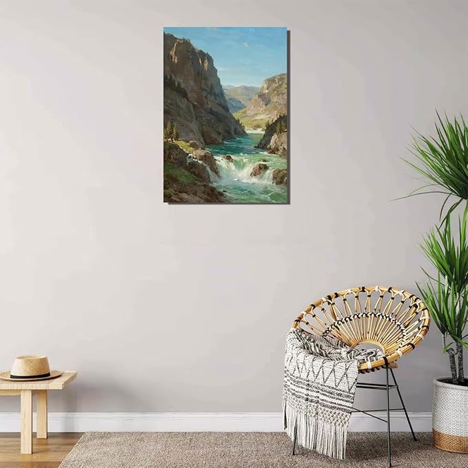 Natural mountain stream scenery poster suitable for bedroom beautiful blue sky flowing river scenery suitable for living room dormitory office-Ruum Studio Home