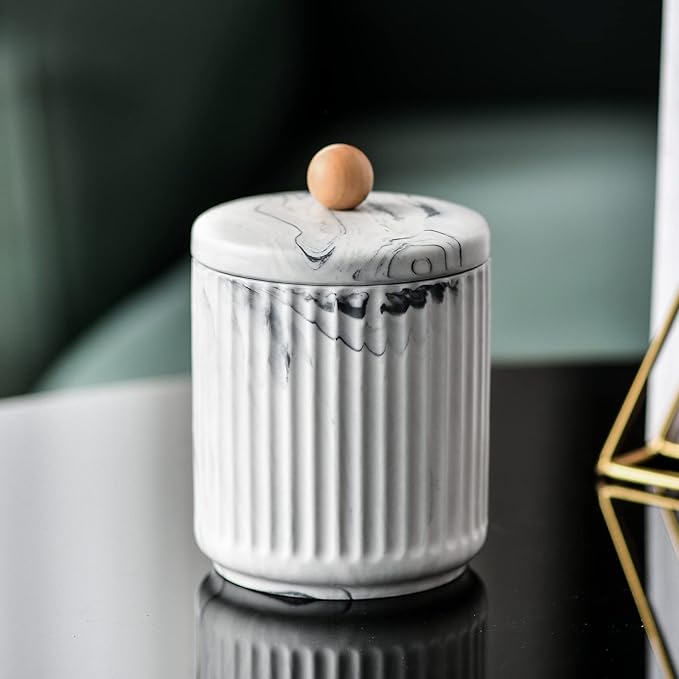 Bathroom Canister with Lid Qtip Holder Dispenser Jar Storage Organizer for Bathroom, Bedroom, Vanity, Kitchen Cabinet-Ruum Studio Home