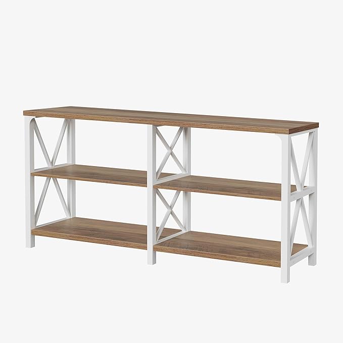 LVB Industrial Entryway Table, Farmhouse Rustic Console Table Behind Couch, Long Metal Sofa Table with Storage Shelf, Modern Hallway Table for Living Room Bedroom,White and Rustic Oak,63 inch-Ruum Studio Home