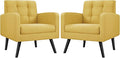 Yaheetech Mid-Century Accent Chairs, Modern Upholstered Living Room Chair, Cozy Armchair Button Tufted Back and Wood Legs for Bedroom/Office/Cafe, Set of 2, Yellow-Ruum Studio Home